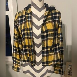 Yellow and blue hooded American eagle flannel